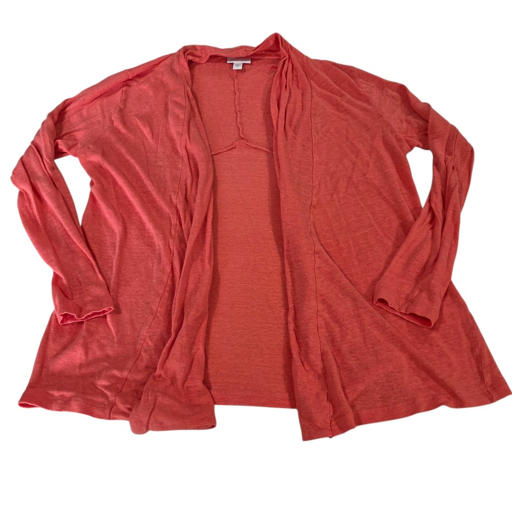 J Jill Love Linen Cardigan Sweater Peach S‎ Long Sleeve Knit Shawl Collar Open